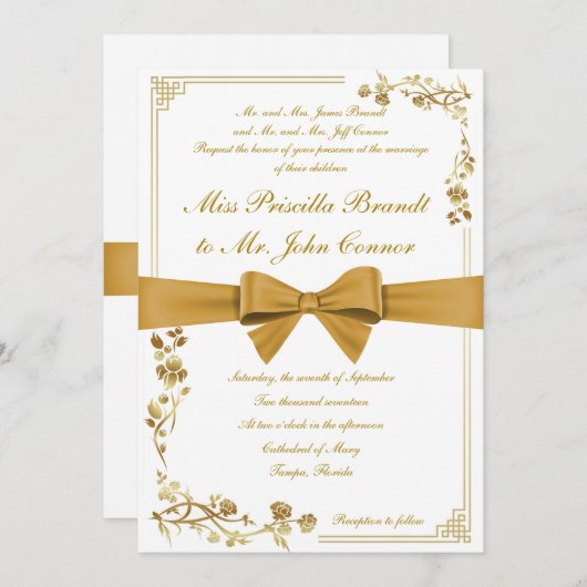 ruban doré faire-part de mariage (Devant / Derrière)