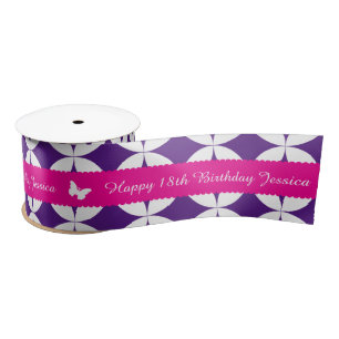 Ruban En Satin 18e anniversaire nom rose blanc papillon ruban