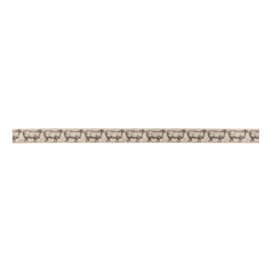 Ruban En Satin 19e century print cotswold sheep (Devant)