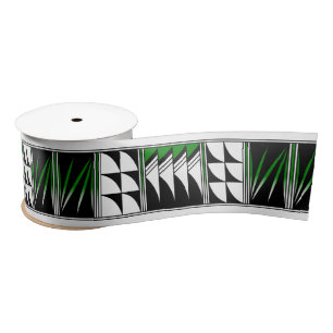 Ruban En Satin 3 pouces Bienheureux plumes en vert