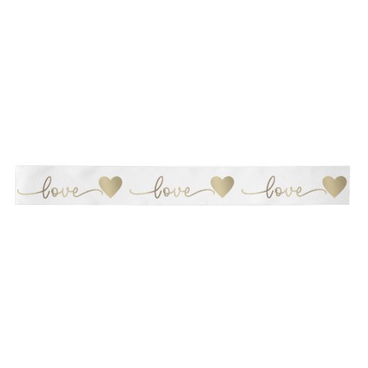 Ruban En Satin 3" Romantique Gold Script Love Coeurs Mariage (Devant)