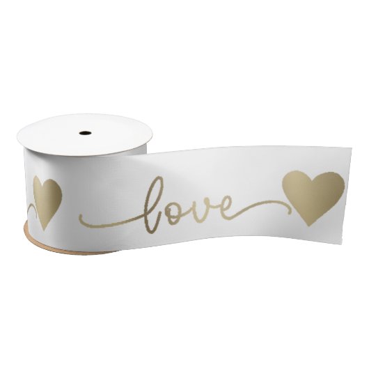 Ruban En Satin 3" Romantique Gold Script Love Coeurs Mariage (Bobine)
