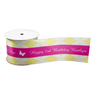 Ruban En Satin 3e anniversaire nom rose blanc papillon ruban