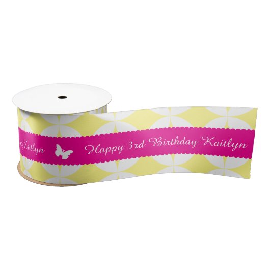 Ruban En Satin 3e anniversaire nom rose blanc papillon ruban (Bobine)