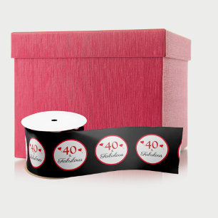 Ruban En Satin 40 & Coeurs fabuleux 40e anniversaire Noir