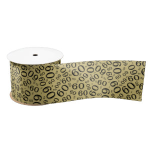 Ruban En Satin 60ème Motif de nombres aléatoires moderne Noir/Or