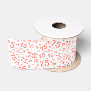 Ruban En Satin 75ème motif de nombre aléatoire moderne Corail/Bla