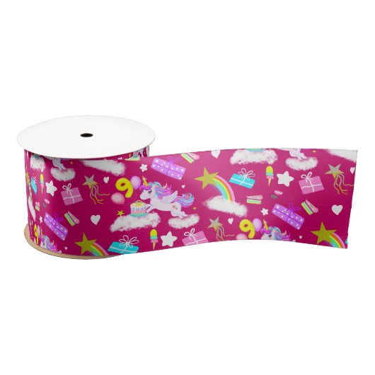 Ruban En Satin 9e anniversaire Unicorn Motif (Bobine)
