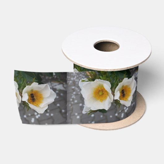 Ruban En Satin Abeille et fleurs au printemps (Bobine)