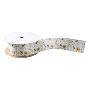 Ruban En Satin Abeilles Et Fleurs sauvages,