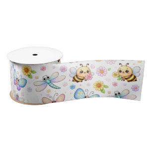 Ruban En Satin Abeilles, libellules et papillons Kawaii Art