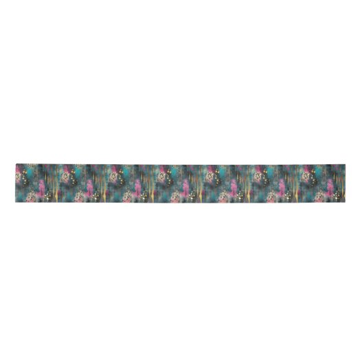 Ruban En Satin Abstrait motif rose turquoise Noël (Devant)