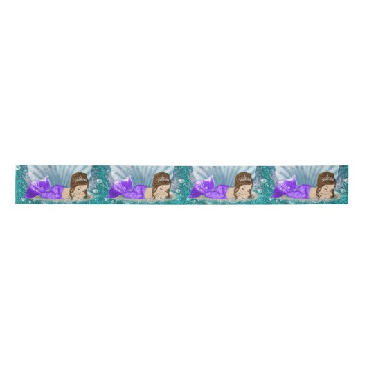 Ruban En Satin Adorable Brunette Mermaid Baby shower Party Ruban (Devant)