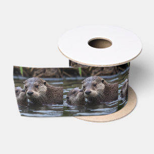 Ruban En Satin **"Adrift in Love : Mummy and Baby Otter"**