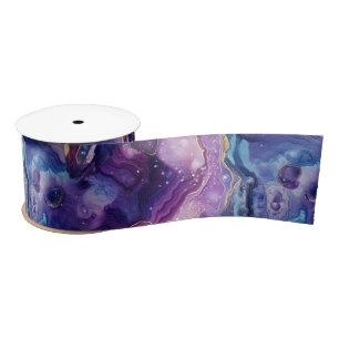 Ruban En Satin Agate Céleste Motif de Pierre Abstraite Cosmique