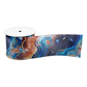 Ruban En Satin Agate Céleste   Motif de Pierre Cosmique Ardente