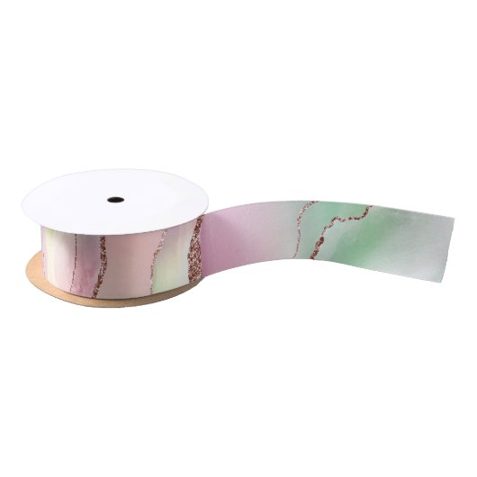 Ruban En Satin Agate de pastèque | Neo Mint Green et Cassis Pink (Bobine)