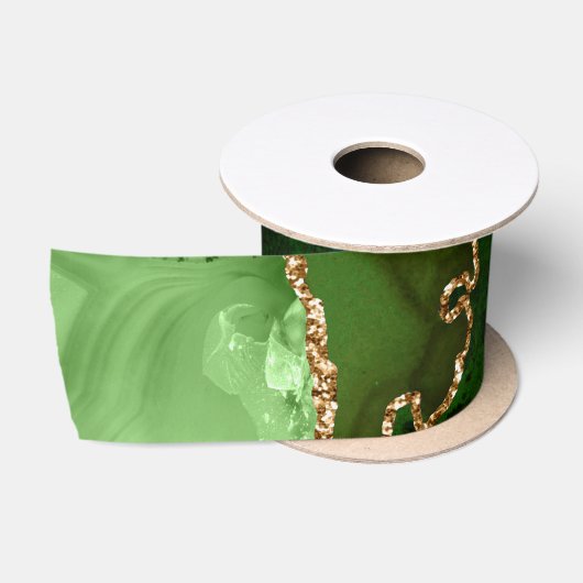 Ruban En Satin Agate Faux Pailleté Vert et Or (Bobine)