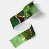 Ruban En Satin Agate Faux Pailleté Vert et Or (Dos)