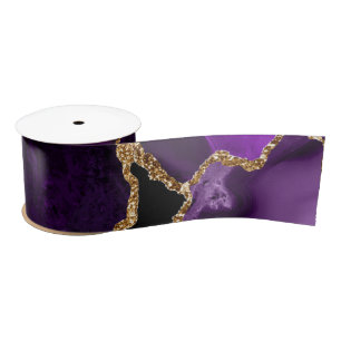 Ruban En Satin Agate Faux Pailleté Violet et Or