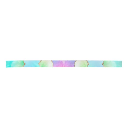 Ruban En Satin Agate Holo | Faux Iridescente Pastel Ombre Marble (Devant)