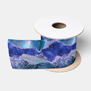 Ruban En Satin Agate Océan Pailleté Bleu Foncé et Violet
