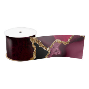 Ruban En Satin Agate Pailletée Fausse Rouge et Or
