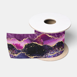 Ruban En Satin Agate Sequins Pailletés Or et Violet Foncé
