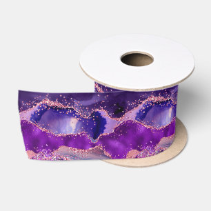 Ruban En Satin Agate Sequins Pailletés Violet Foncé et Rose