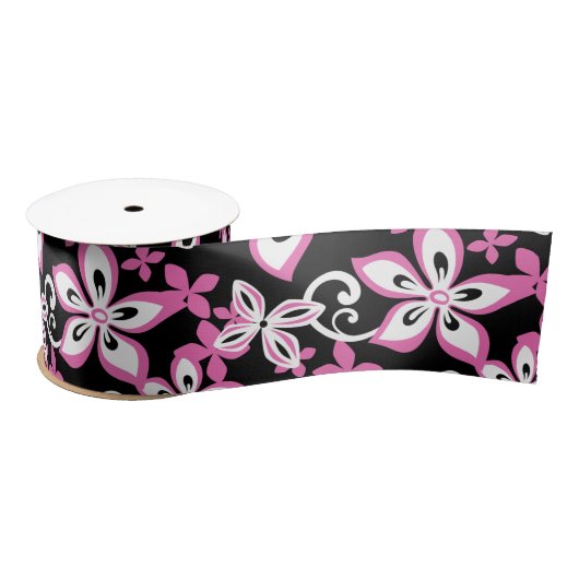 RUBAN EN SATIN ALOHA HAWAII (NOIR/ROSE) SATIN RIBBON (Bobine)