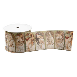 Ruban En Satin Alphonse Mucha Quatre Saisons Panneau Art nouveau