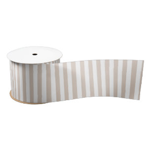 Ruban En Satin Amande et rayures blanches