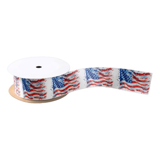 Ruban En Satin American Flag USA Watercolor 4 juillet (Bobine)