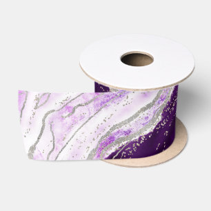Ruban En Satin Amethyst Purple & Silver Geode Agate Rock Mariage