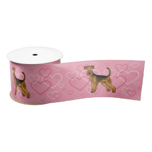 Ruban En Satin Amour de chien Airedale Terrier avec motif de cœur