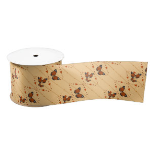 Ruban En Satin Amour et papillons en orange