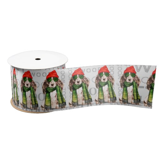 Ruban En Satin Amusant chien mignon Cocker espagnol Noël (Bobine)