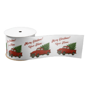 Ruban En Satin Ancien camionnette rouge vintage avec arbre de Noë