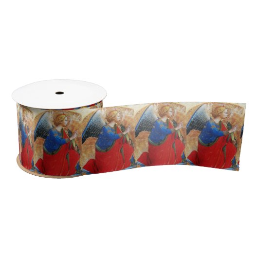 RUBAN EN SATIN ANGE EN ROUGE OR ET BLEU (Bobine)