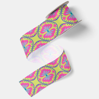 Ruban En Satin Anneau floral vert citron en forme de carré arrond