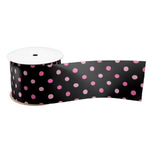 Ruban En Satin Anniversaire à pois noir et rose