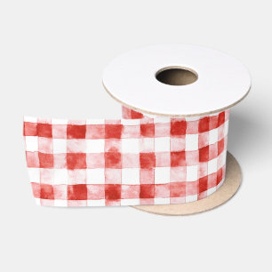Ruban En Satin Anniversaire Rayures Carreaux Rouges Blancs