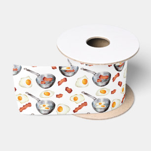 Ruban En Satin Aquarelle Bacon & Oeufs Petit déjeuner Motif alime