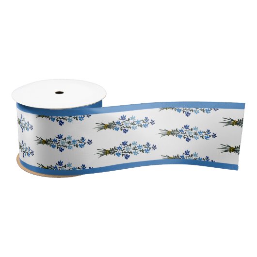 Ruban En Satin Aquarelle bleu bohème Floral (Bobine)