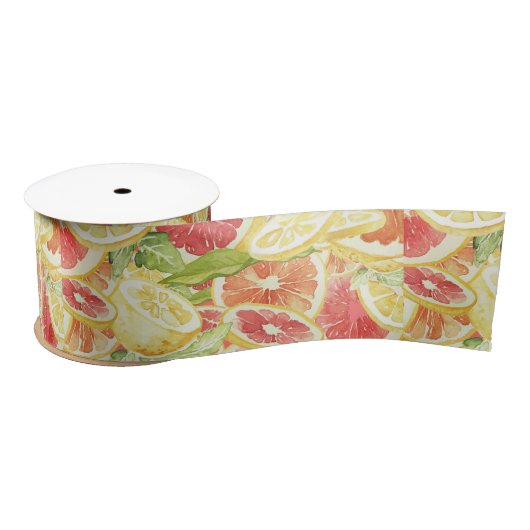 Ruban En Satin Aquarelle Citrus Pamplemousse Citron & Orange exot (Bobine)