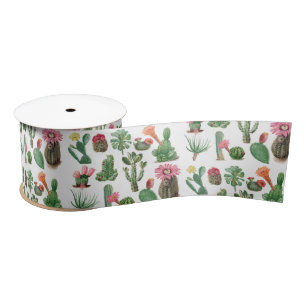 Ruban En Satin Aquarelle colorée Cactus et succulents Fleurs