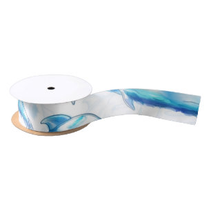 Ruban En Satin aquarelle dauphin poisson sans soudure motif, daup