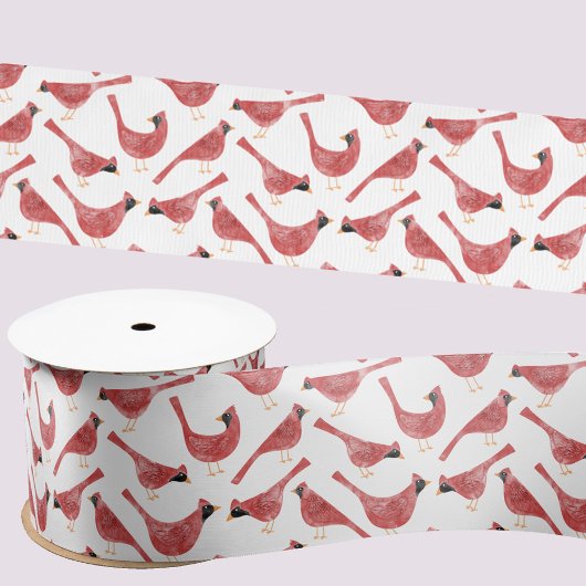 Ruban En Satin Aquarelle Festive Cardinal Bird Rouge et Blanc
