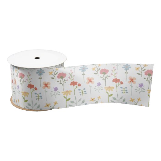 Ruban En Satin Aquarelle Fleur sauvage motif floral (Bobine)
