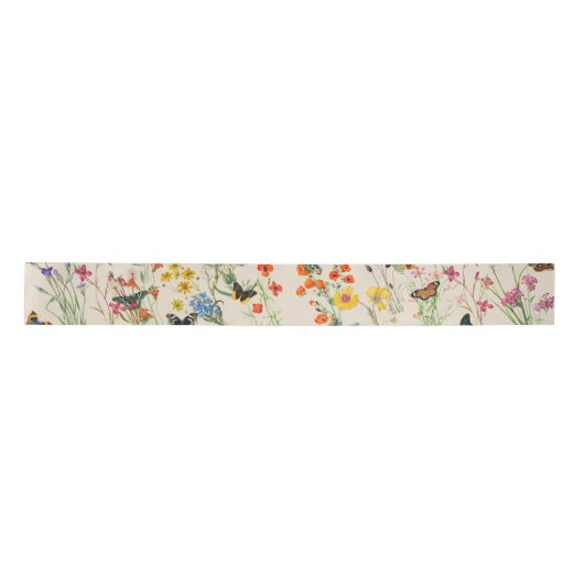 Ruban En Satin Aquarelle Fleurs sauvages & papillons Jardin Flora (Devant)